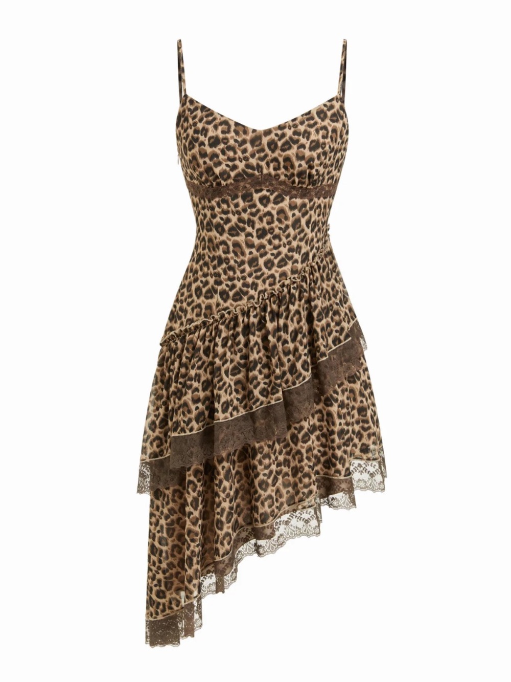Cider Leopard-Print Asymmetrical Slip Dress - Brown